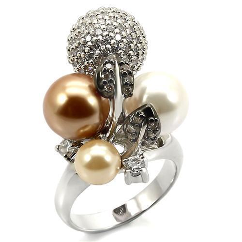 Rhodium + Ruthenium Brass Ring with Synthetic Pearl in Multi Color