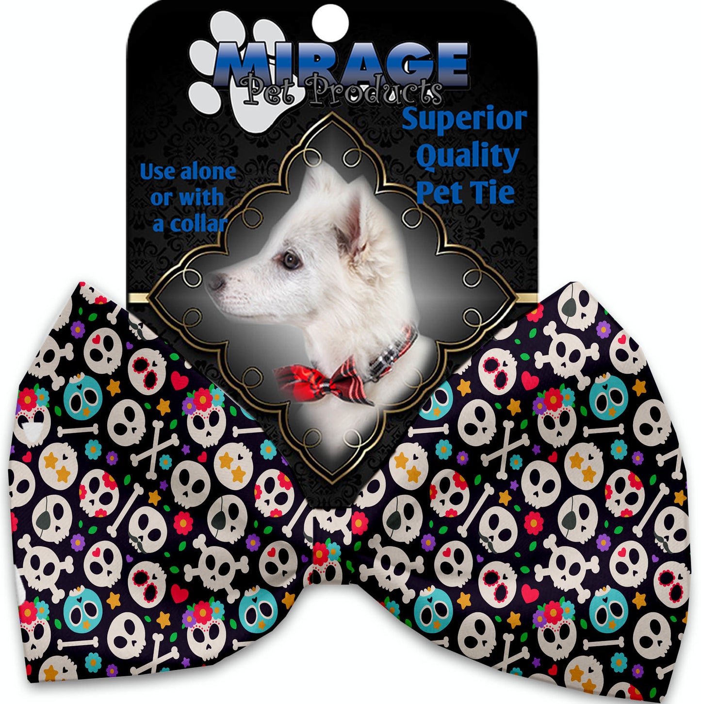 Dia de Los Muertos Skulls Pet Bow Tie Collar Accessory with Velcro
