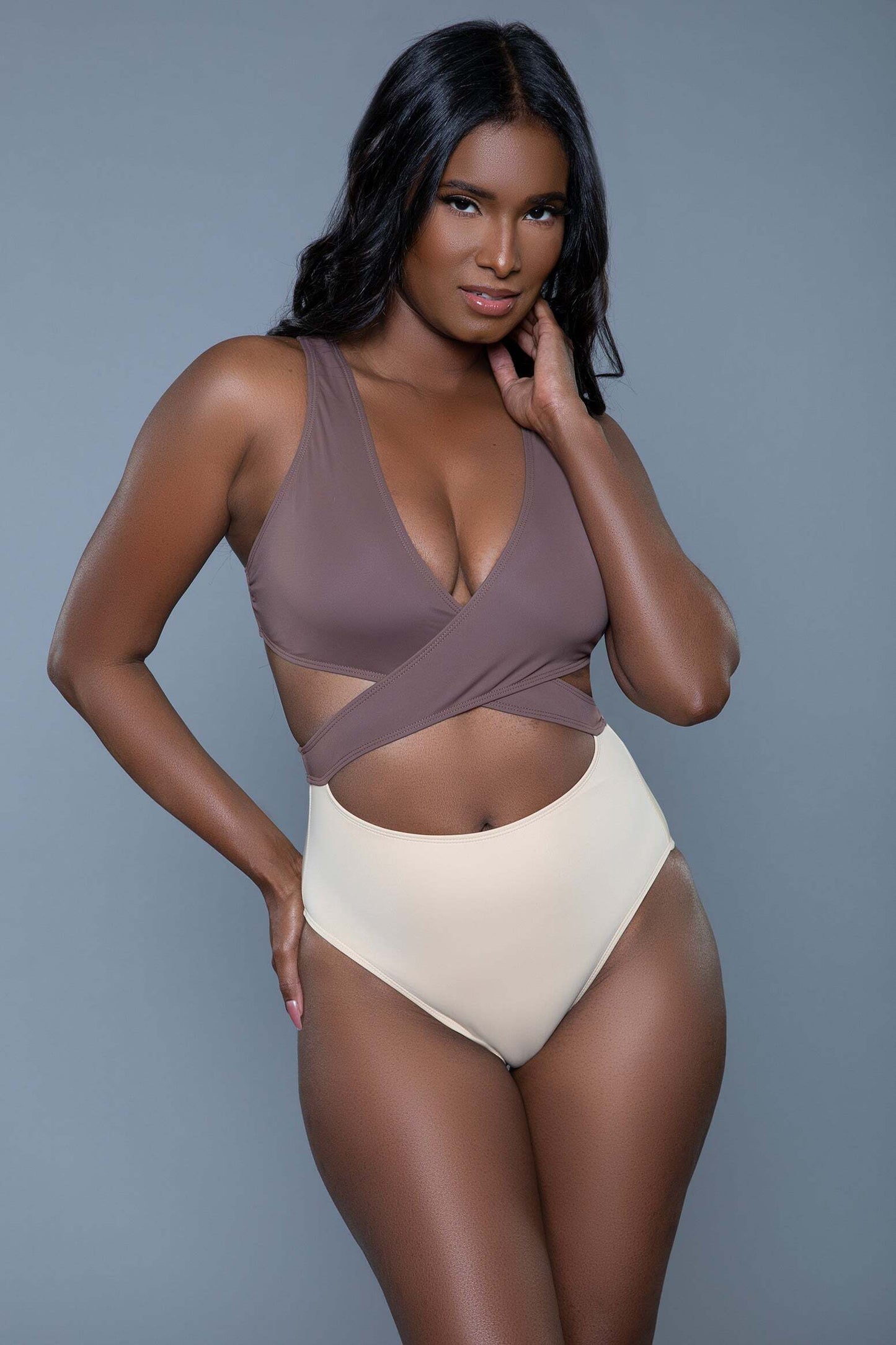 Mia Block One Piece Swimsuit Plunging v-neckline