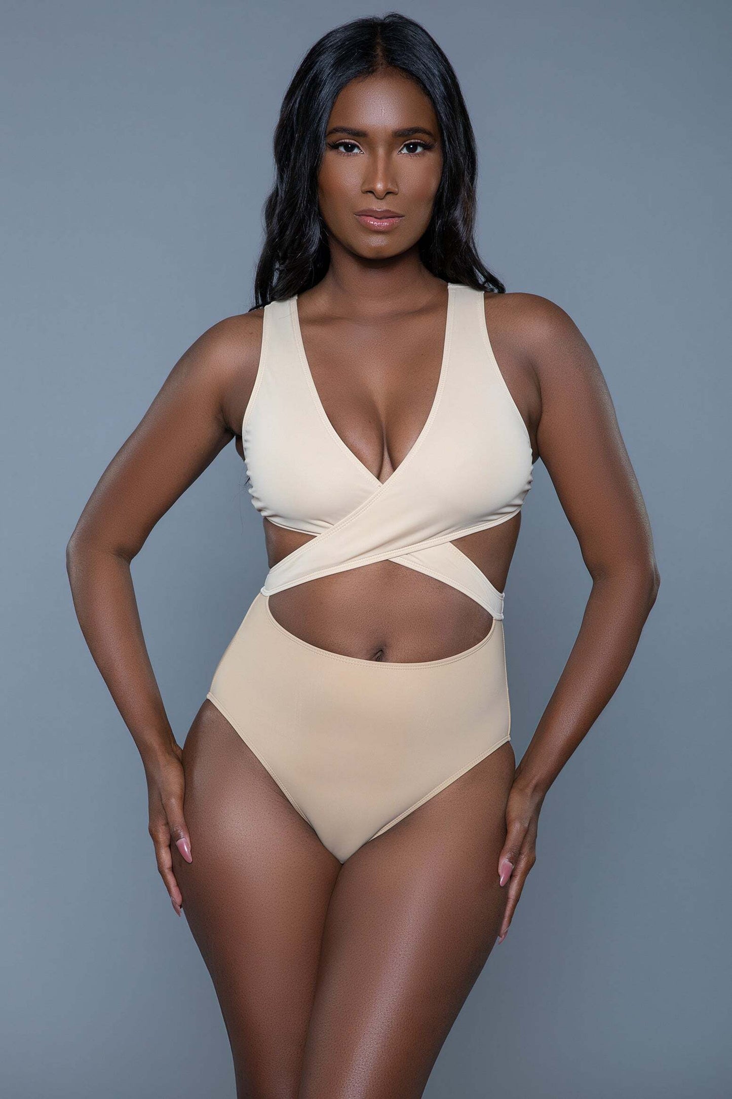 Mia Block One Piece Swimsuit Plunging v-neckline