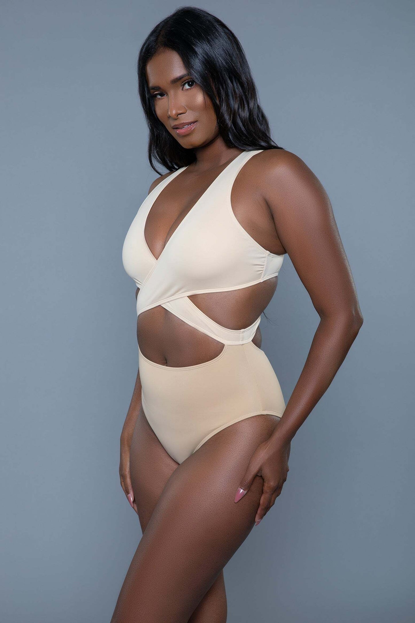 Mia Block One Piece Swimsuit Plunging v-neckline
