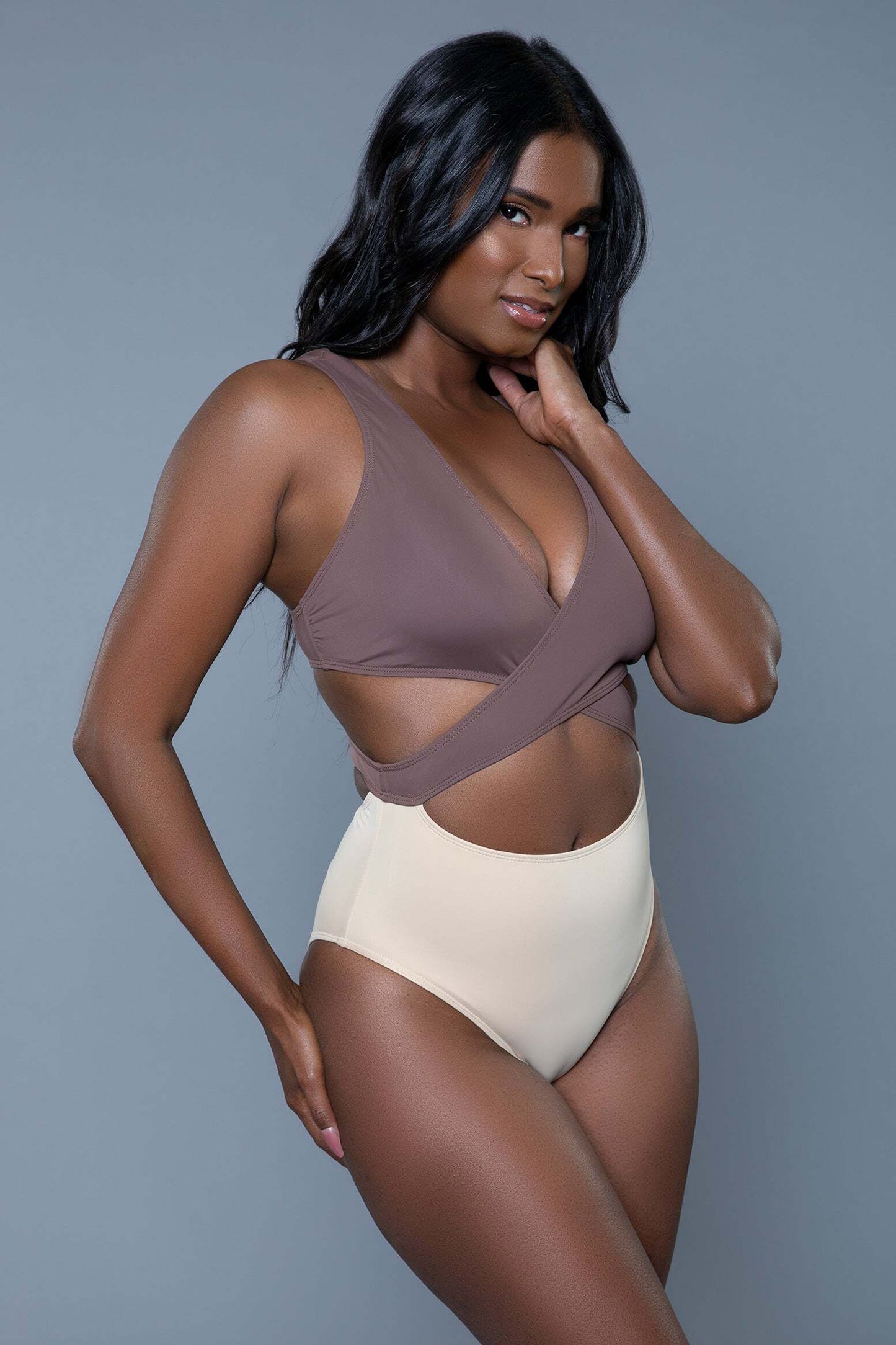 Mia Block One Piece Swimsuit Plunging v-neckline