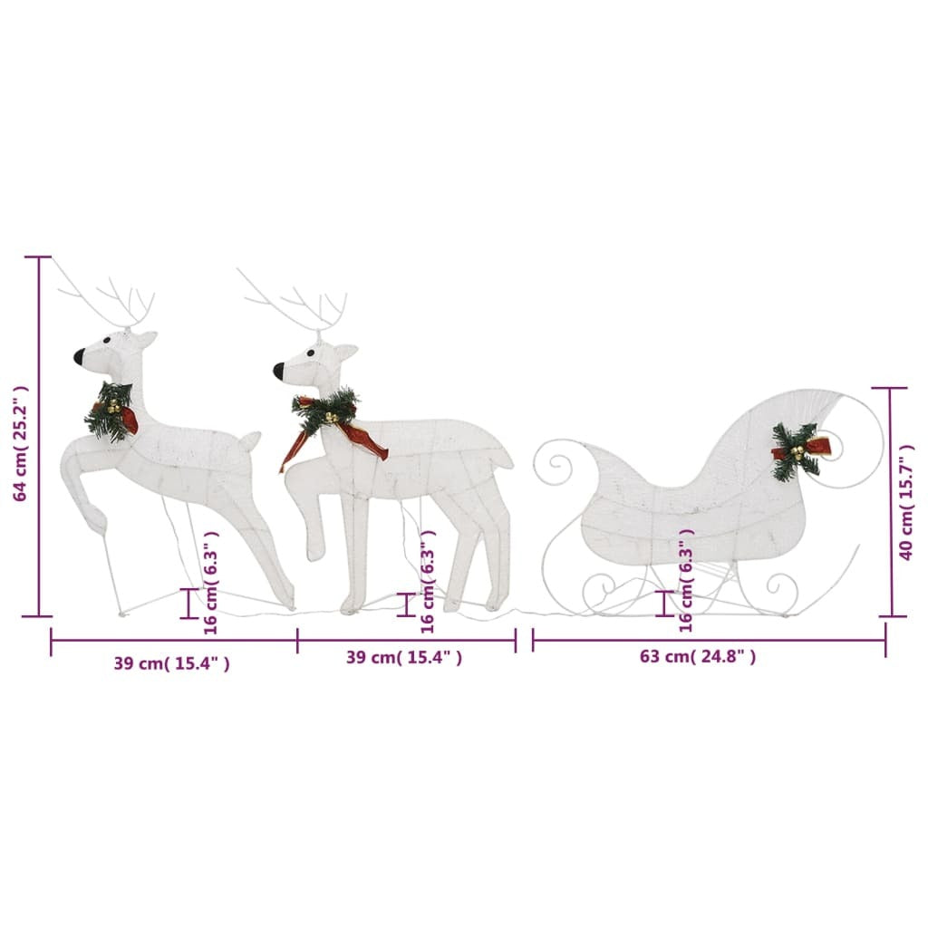 Reindeer And Sleigh Christmas Decoration Set of 2 White