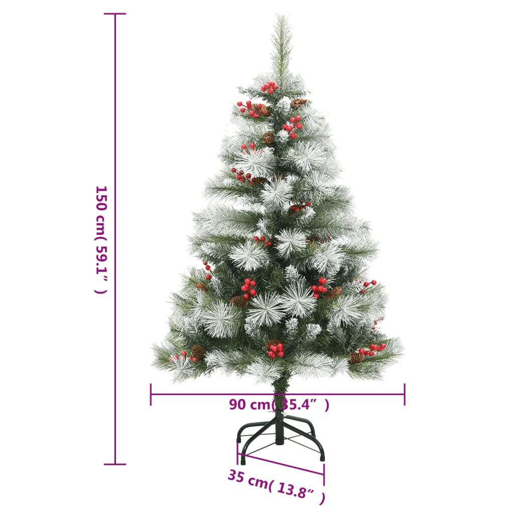 Artificial Hinged Christmas Tree Green and White PVC and Metal