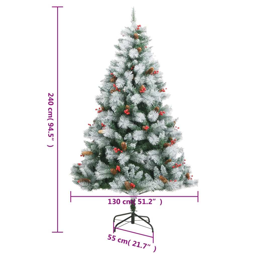 Artificial Hinged Christmas Tree Green and White PVC, Metal 94.5 in