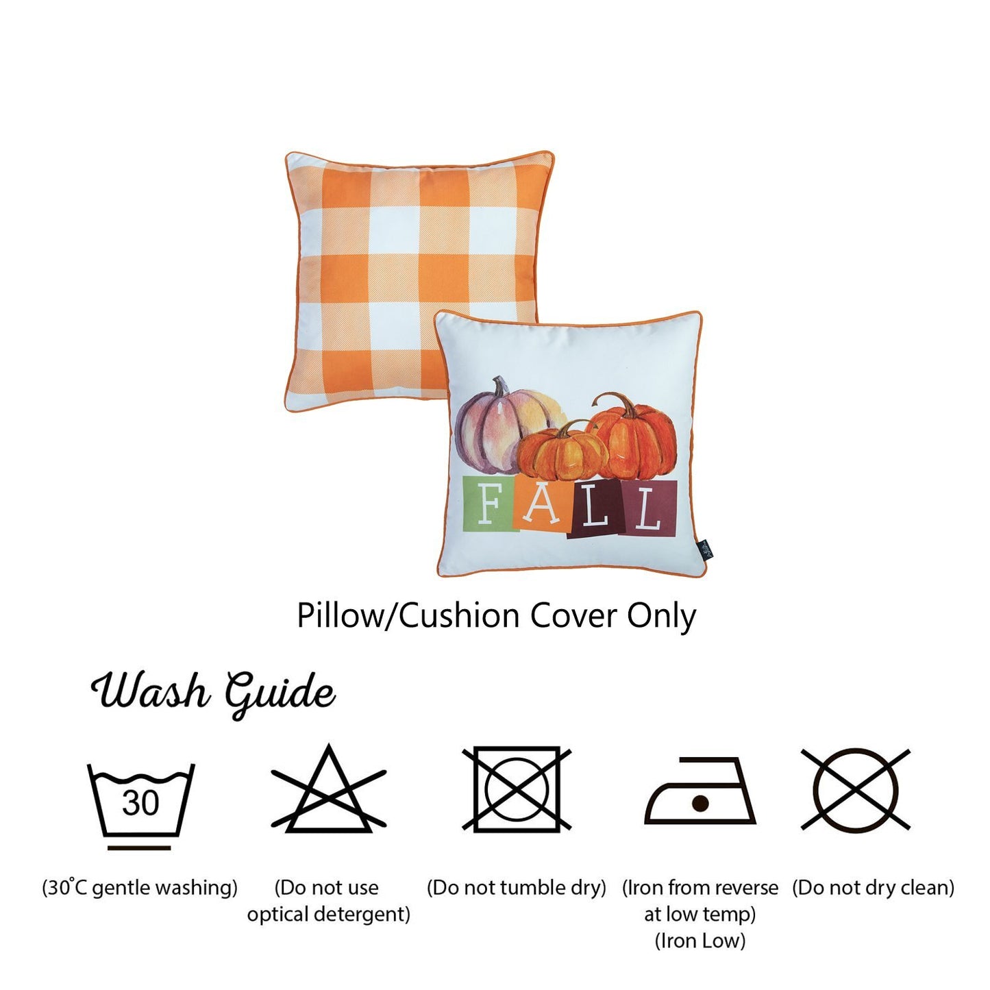 Set Of 2 18" Fall Season Pumpkin Gingham Throw Pillow Cover