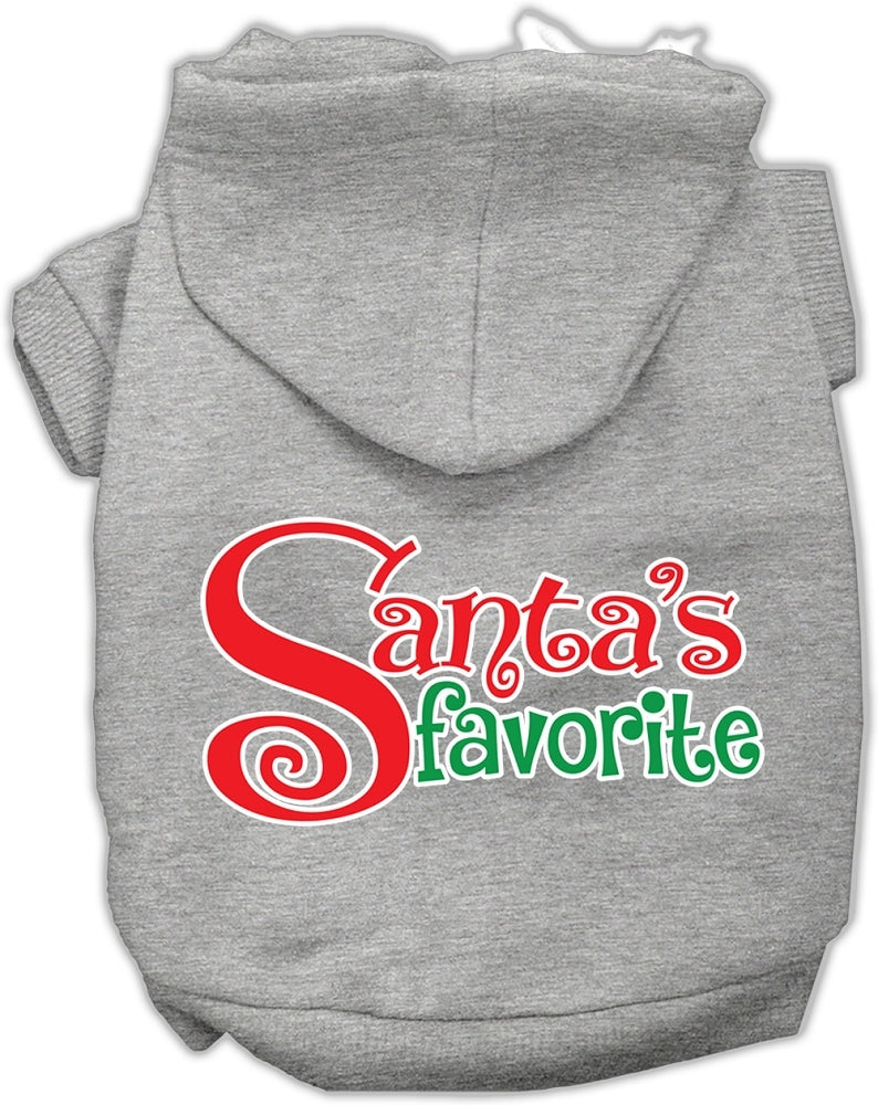 Santa's Favorite Screen Print Pet Hoodie Grey XS