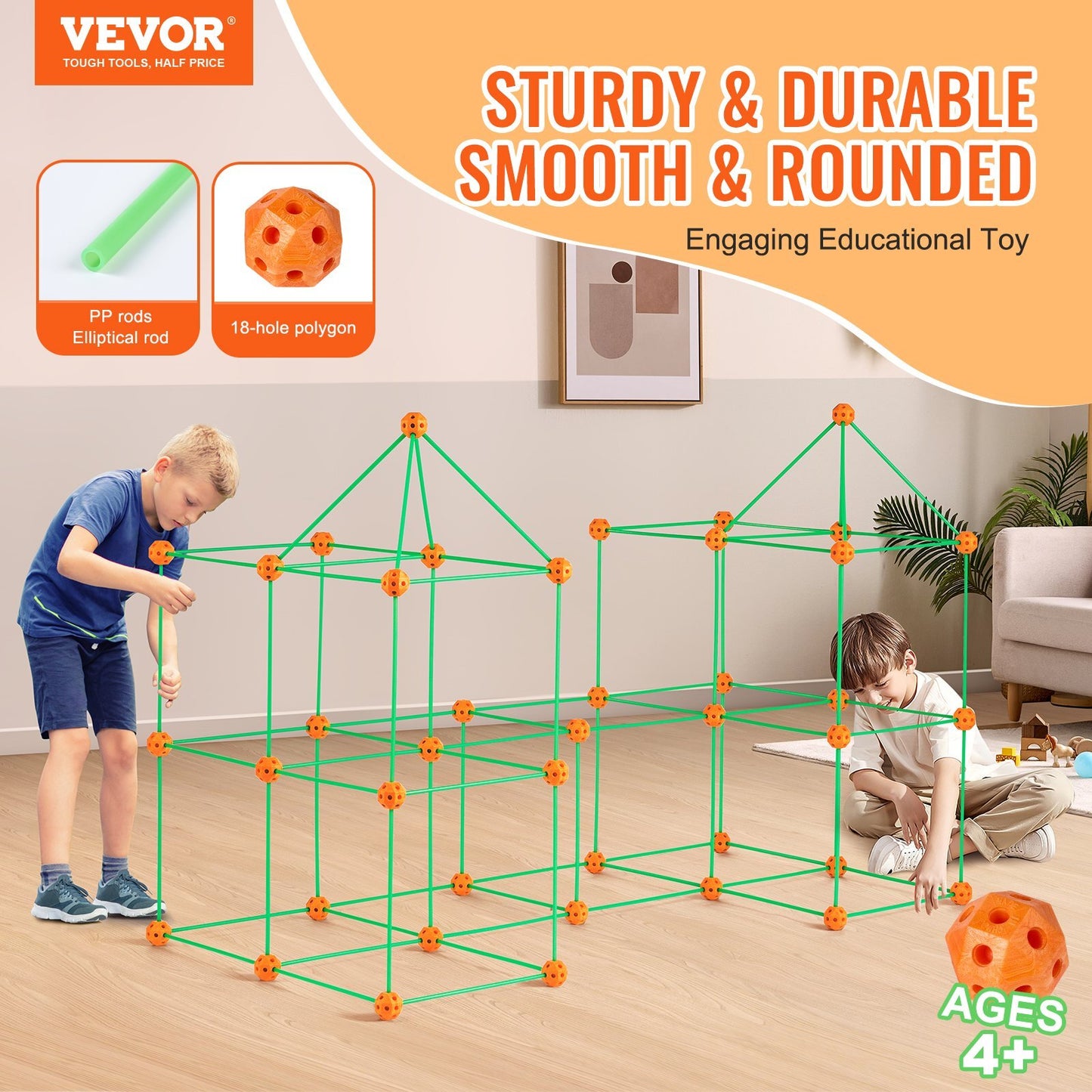 Fort Building Kit for Kids, 140PCS Glow in The Dark STEM Building Toys, Educational Gift for 4 5 6 7 8+ Year Old Boys & Girls Indoor Outdoor Play Tent Construction Toys with 96 Rods and 44 Balls