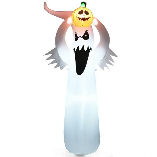 6 Feet Halloween Inflatable Blow Up Ghost with Pumpkin and LED Lights - Color: White - Size: 6 ft