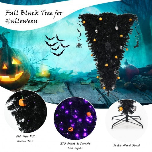 6 Feet Upside Down Artificial Christmas Tree with 270 Purple LED lights - Color: Black - Size: 6 ft