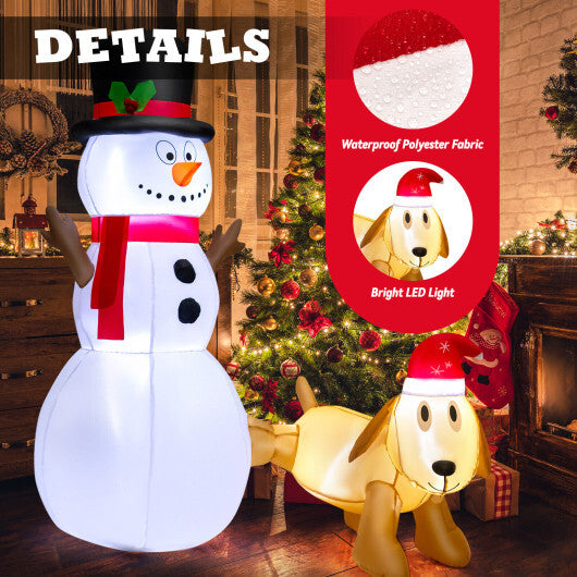 6 Feet Tall Inflatable Snowman and Dog Set Christmas Decoration with LED Lights - Color: White