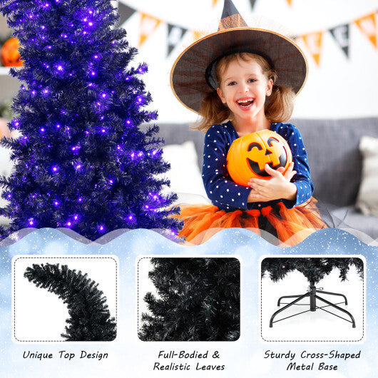 7 Feet Pre-Lit Black Halloween Tree with 8 Flash Modes and 400 Lights - Color: Black - Size: 7 ft