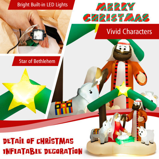 6.7 Feet Christmas Inflatable Nativity Scene with LED Lights - Color: Multicolor