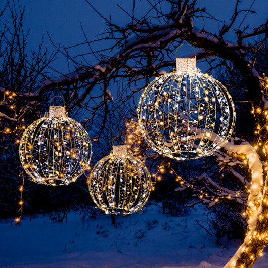 3 Pack Christmas LED Light Balls with Cable Ties and 6 Stakes-Golden - Color: Golden