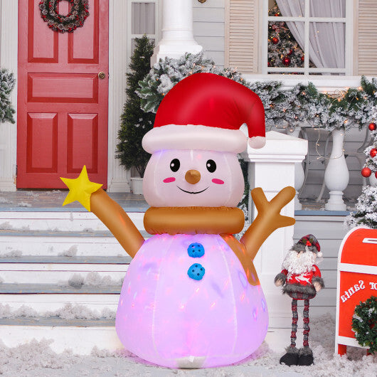 4 Feet Inflatable Christmas Snowman with 360 Rotating Colorful LED Light - Color: Multicolor