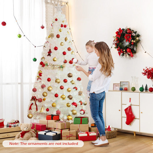 5/6/7 Feet Pre-Lit White Artificial Christmas Tree with Iridescent Leaves-7 ft - Color: White - Size: 7 ft
