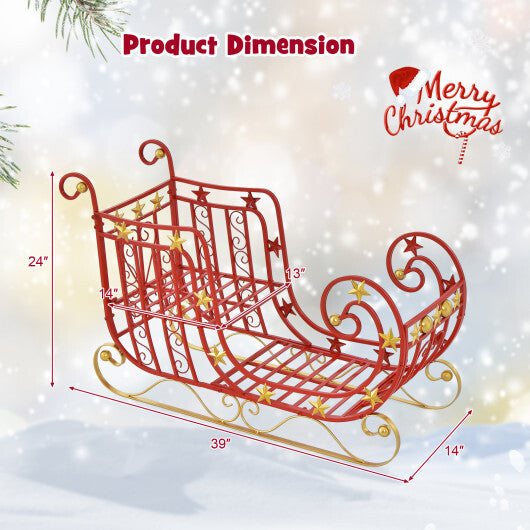 Metal Christmas Santa Sleigh with Large Cargo Area for Gifts - Color: Red