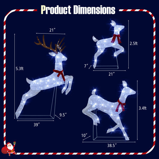 3-Piece Christmas Pre-Lit Lighted Reindeer Family Set - Color: White