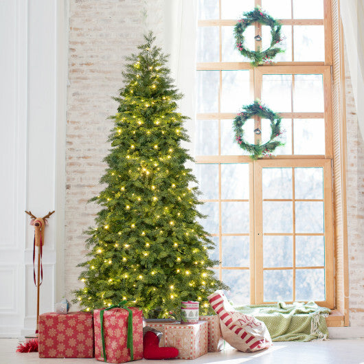 6/7.5 Feet Pre-Lit Artificial Christmas Tree with 11 Modes and Metal Stand-6 ft - Color: Green - Size: 6 ft