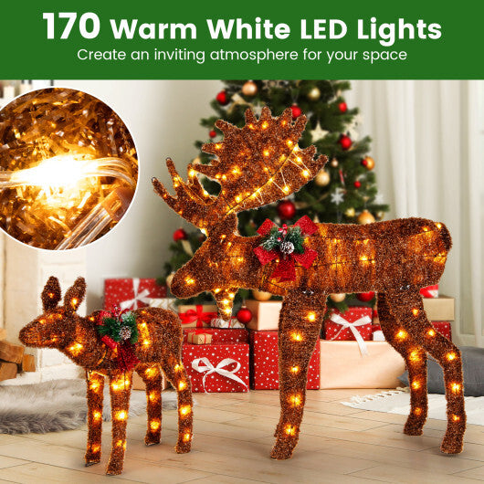 2 Pieces Lighted Moose Family with 170 LED Lights