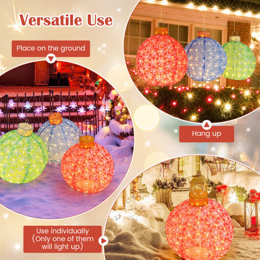 3-Piece Pre-Lit Pop up Christmas Ball Set warm white