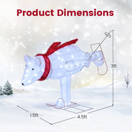 4.5 Feet Christmas Skiing Polar Bear with LED Lights and Ground Stakes - Color: Red & White - Size: 4.5 ft