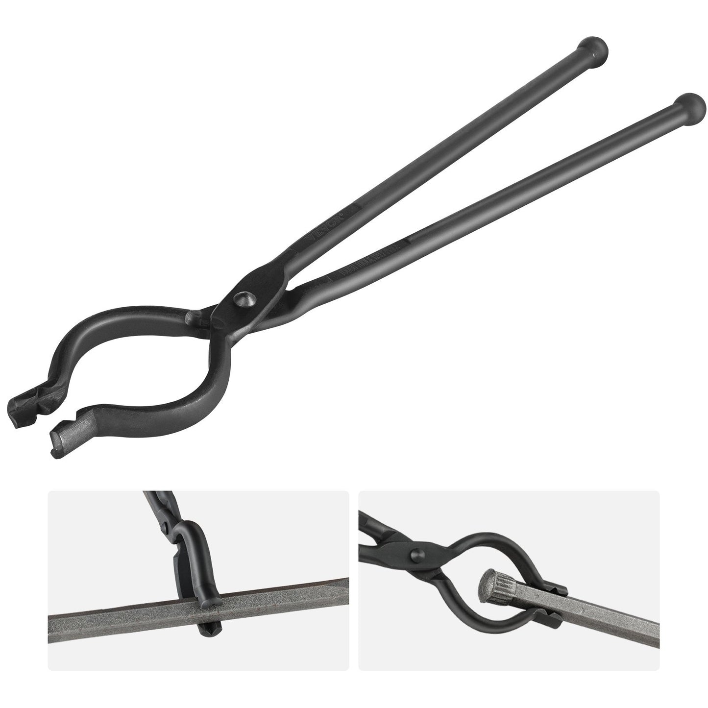 Blacksmith Tongs, 18" V-Bit Bolt Tongs, Carbon Steel Forge Tongs with A3 Steel Rivets, for Long, Irregular, and Nail-shaped Forgings, for Beginner and Seasoned Blacksmiths and Bladesmiths