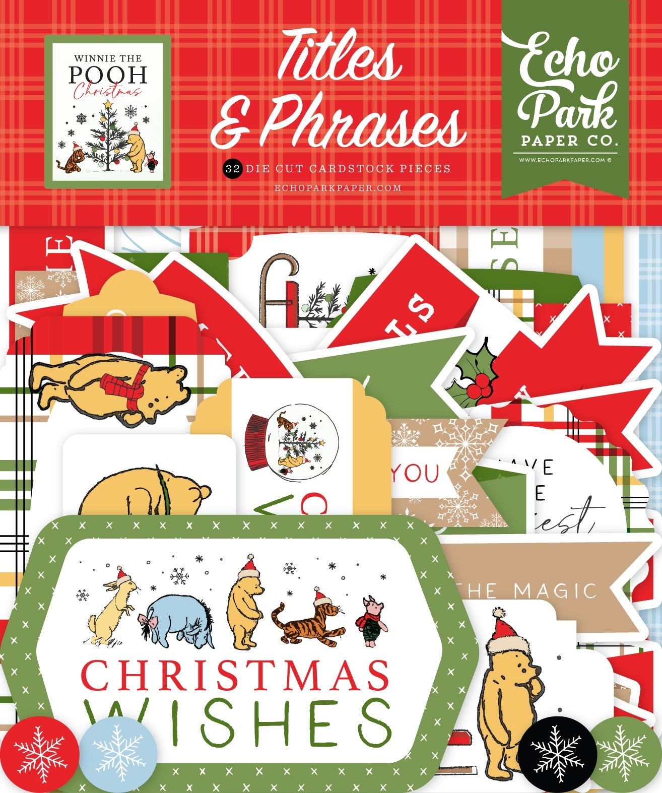 Echo Park Cardstock Ephemera-Title & Phrase,Winnie The Pooh Christmas (Pack of 3)