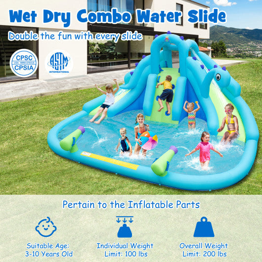 Inflatable Water Slide with Dual Slides and Large Splash Pool and Carry Bag