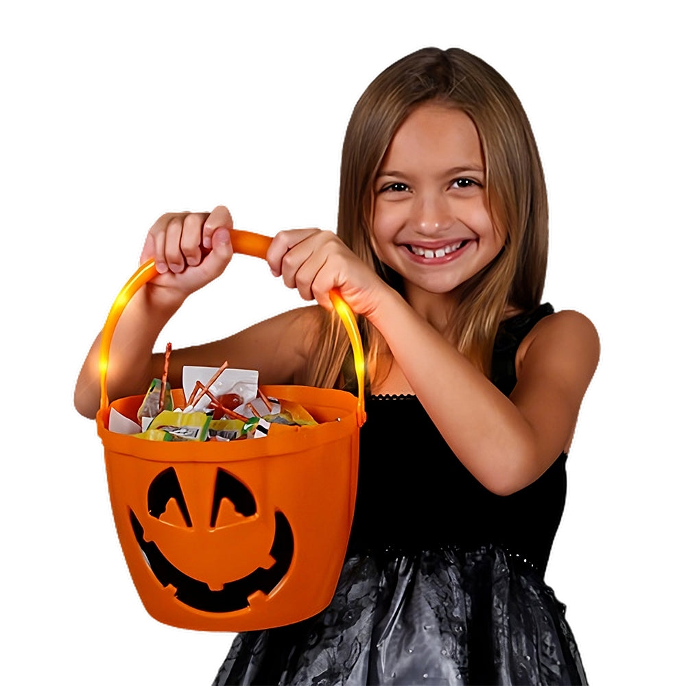 Pumpkin Jack O Lantern Candy Bucket Flashing Handle