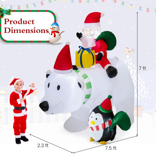 7 Feet Inflatable Santa Claus Riding Bear with Penguin Gift Bags and Gift Box - Color: Multicolor - Size: 7 ft