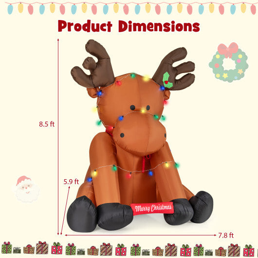 8.5 Feet Tall Christmas Inflatable Reindeer with 24 LED String Lights - Color: Brown