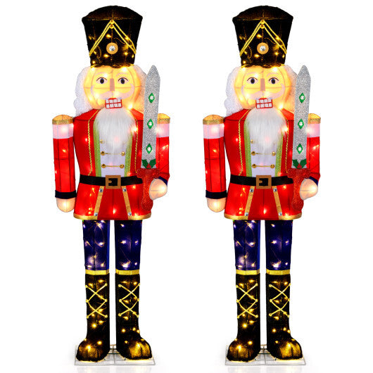 Set of 2 5 FT Lighted Nutcracker Soldier Outdoor Christmas Decoration with Glitter Sword