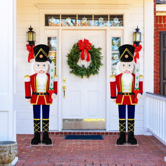 Set of 2 5 FT Lighted Nutcracker Soldier Outdoor Christmas Decoration with Glitter Sword