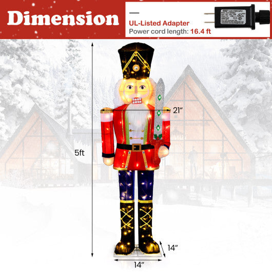 Set of 2 5 FT Lighted Nutcracker Soldier Outdoor Christmas Decoration with Glitter Sword