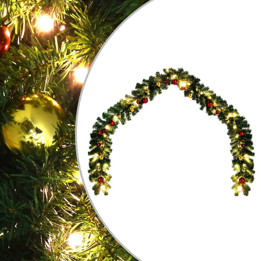 Garland Green with gold and red ornaments PVC 16 feet