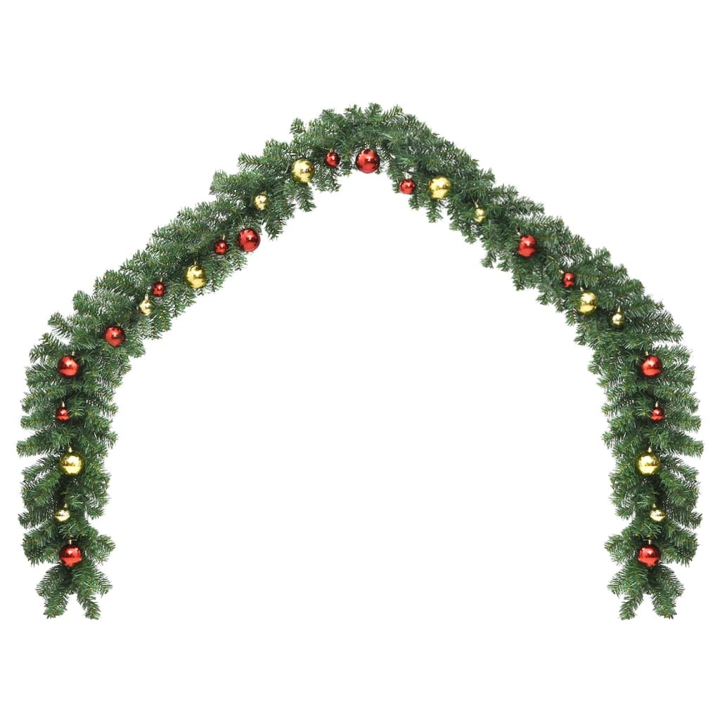 Garland Green with gold and red ornaments PVC 16 feet