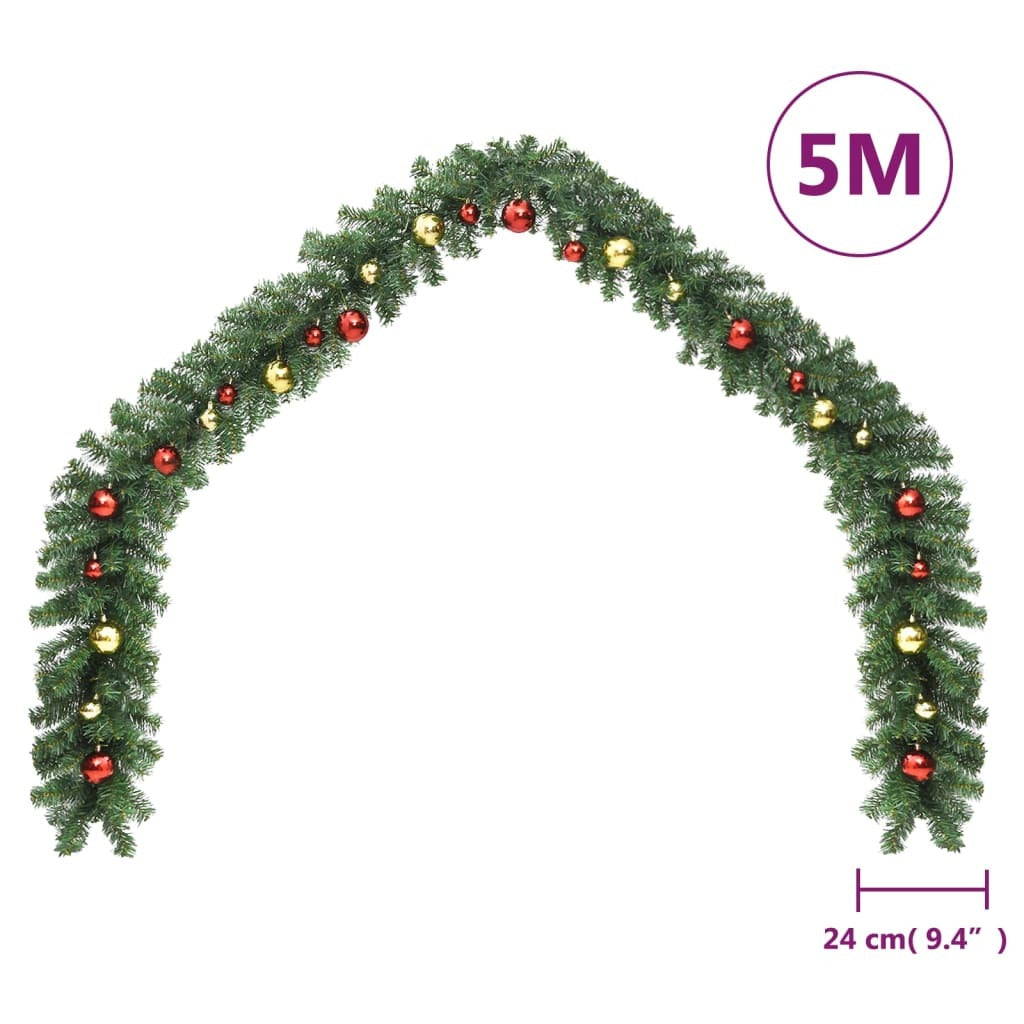 Garland Green with gold and red ornaments PVC 16 feet