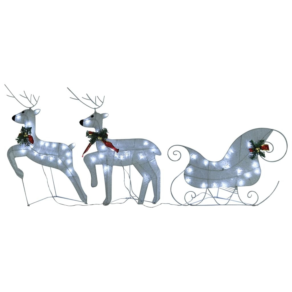 Reindeer And Sleigh Christmas Decoration Set of 4 White Mesh, Metal
