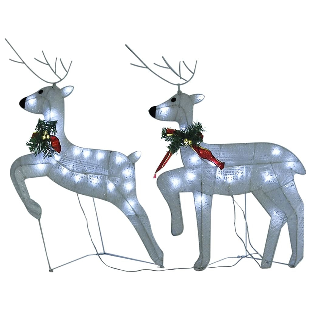 Reindeer And Sleigh Christmas Decoration Set of 4 White Mesh, Metal