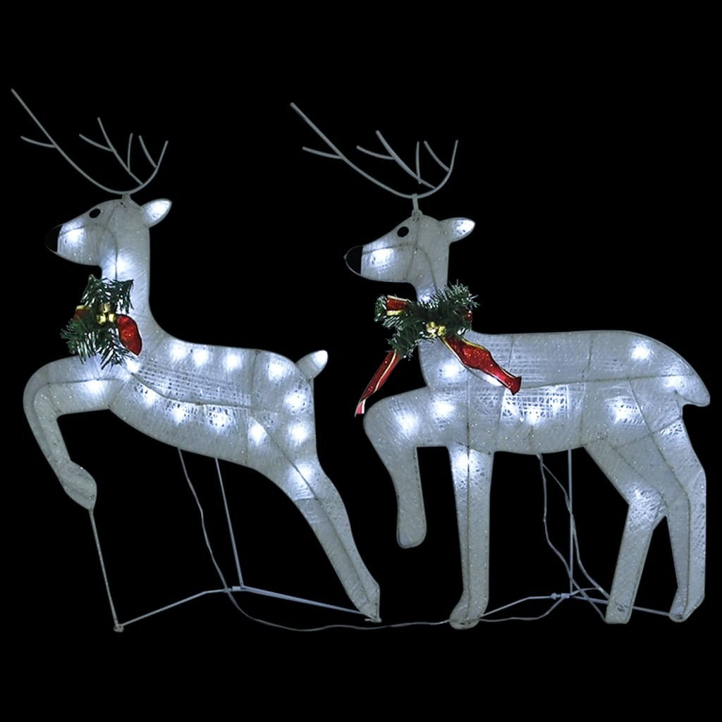 Reindeer And Sleigh Christmas Decoration Set of 4 White Mesh, Metal