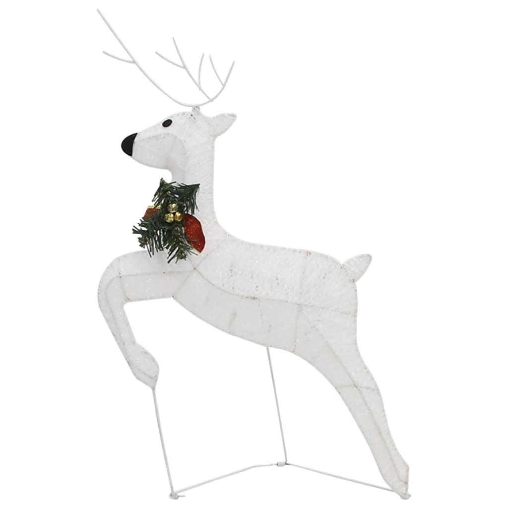 Reindeer And Sleigh Christmas Decoration Set of 4 White Mesh, Metal