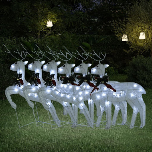 Christmas Reindeer Set of 6 White Mesh, Metal Medium
