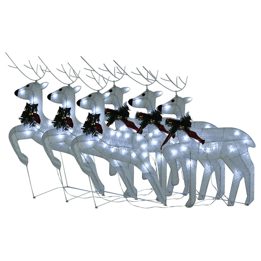 Christmas Reindeer Set of 6 White Mesh, Metal Medium