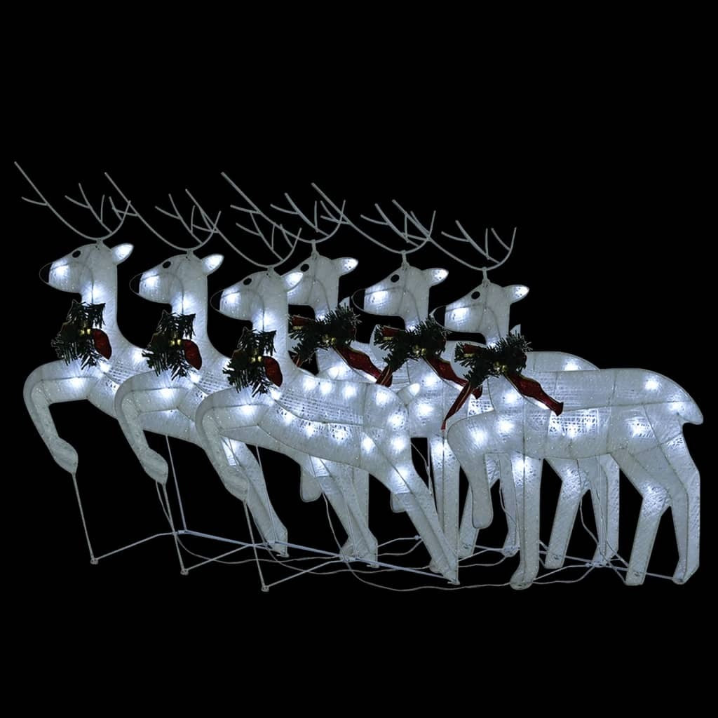 Christmas Reindeer Set of 6 White Mesh, Metal Medium