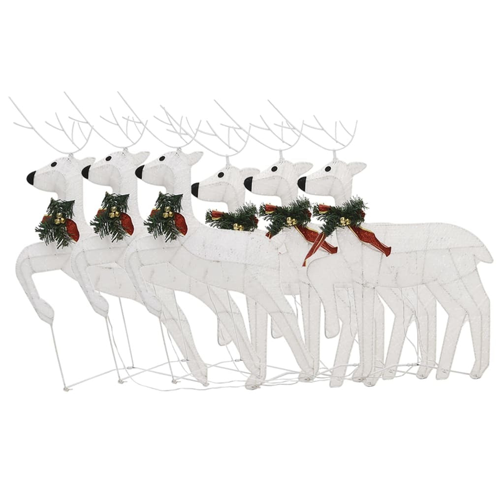 Christmas Reindeer Set of 6 White Mesh, Metal Medium