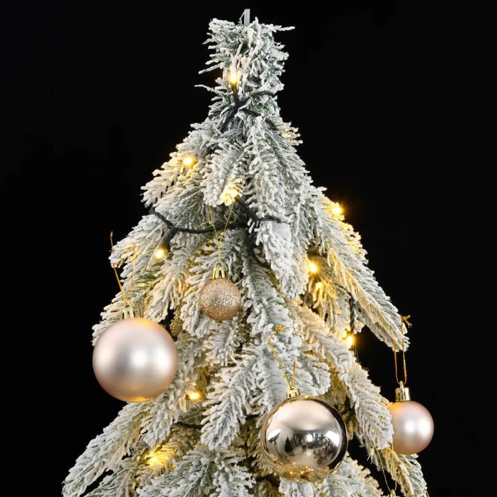 Artificial Christmas Tree 300 LEDs&Ball Set&Flocked Snow 70.9"