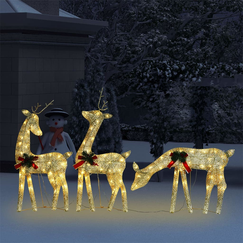 Christmas Reindeer Family Set of 3 Gold Fabric, steel Large