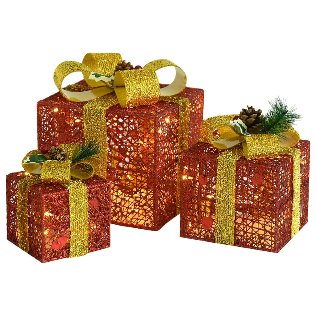 Christmas Gift Box Set of 3 Red and gold Fabric