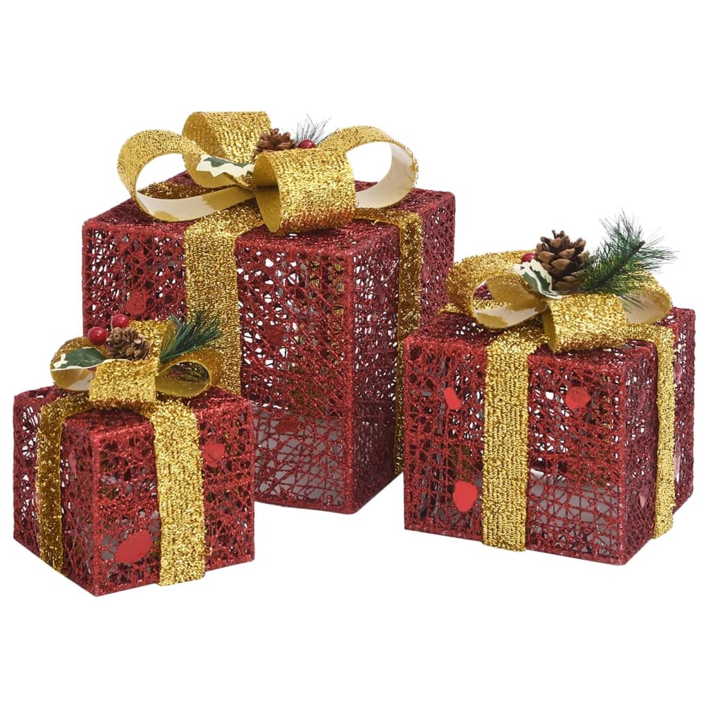 Christmas Gift Box Set of 3 Red and gold Fabric